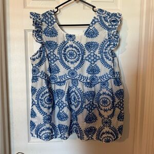 SHEIN Blue and White Floral Pattern Top